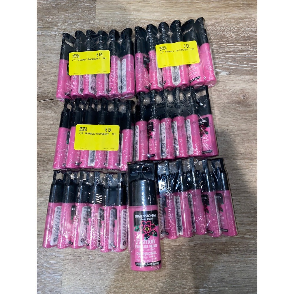 Plaid Dimensional Fabric Paint Embellishing 1.1 Oz. Raspberry Sparkle Lot of 42